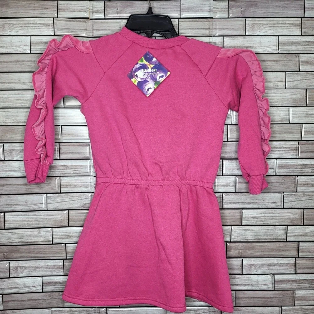 New Blueberi Girls Dress Size 7 Pink Long Sleeve Outfit Ruffles Top Pocket‎